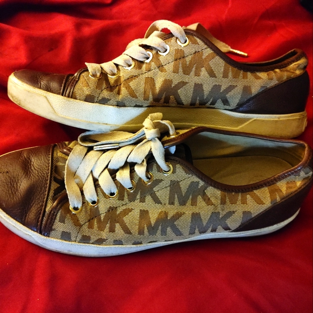 Brown Tan Michael Kors MK Logo Lace-up Shoes Sz 8